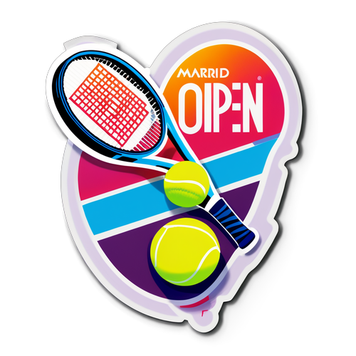 Stilisert tennisracket og ball design med Madrid Open-logo