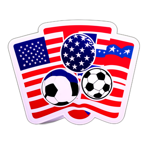 Sticker Aksi Semangat: Bendera AS dan Paraguay di Latar Belakang Bola Sepak
