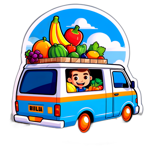 Cartoon Billa Lieferwagen mit freundlichem Fahrer