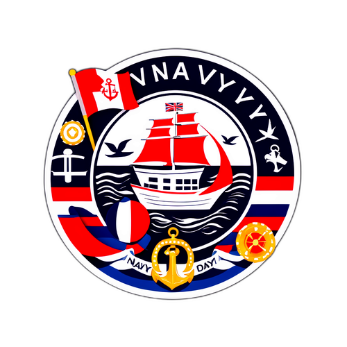 Открытка ко Дню ВМФ с морскими символами и флагами