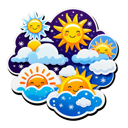 Sticker med sjov illustration af vejret i morgen