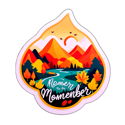 Jesienny krajobraz z kształtami liści i napisem 'Listopad - ciesz się chwilą!'