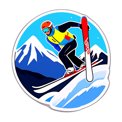 Schior în acțiune pe un fundal montan