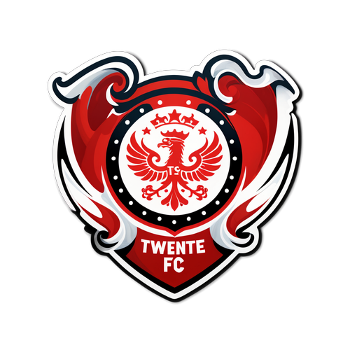 Bangkitkan Kebanggaan! Stiker Emblem FC Twente dengan Latar Belakang Seni Abstrak Merah Putih yang Memukau!