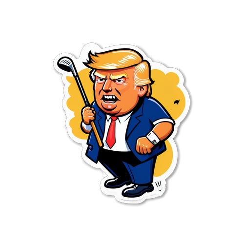 Nálepka Donalda Trumpa hrajícího golf