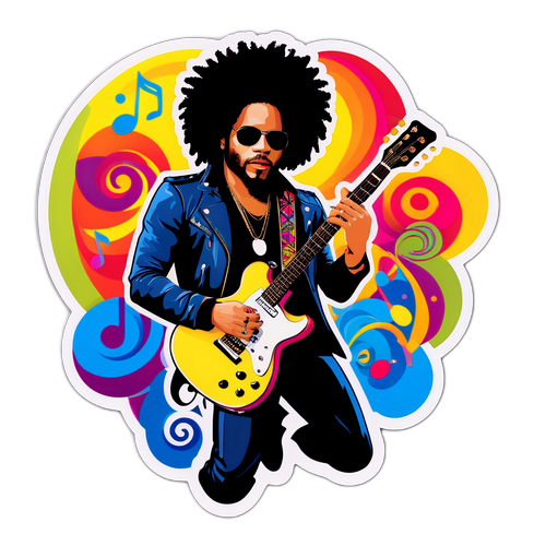A Vibrant Lenny Kravitz Guitar Sticker