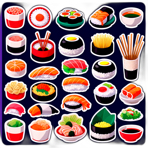 Stickers z klasycznymi japońskimi potrawami