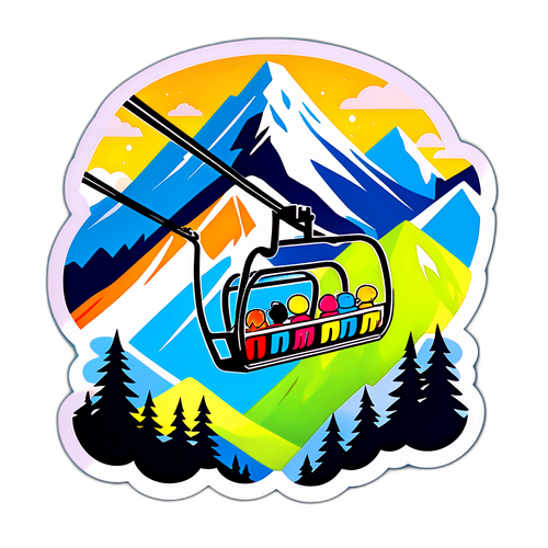 Kolorowy naklejka wyciągu narciarskiego