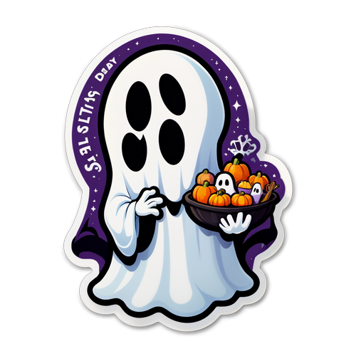 Magpakatakot na Sticker: Cartoon Ghost na Nagdiriwang ng 'All Saints' Day'!