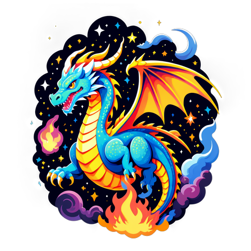 Soaring Mystical Dragon in Starry Sky