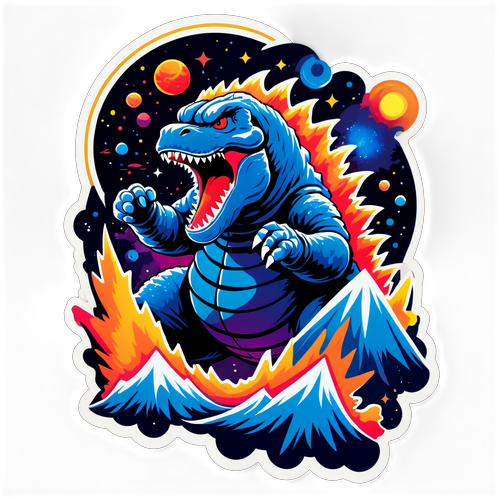 Stiker Godzilla Berwarna dengan Grafik Angkasa
