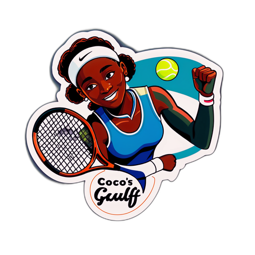 Retro na Sticker ng Tennis na may Quote para kay Coco Gauff
