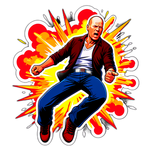 Adesivo che celebra Bruce Willis in azione