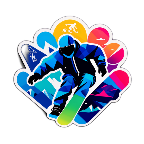 Geometrisch ontwerp van snowboardsilhouetten in levendige kleuren voor supporters van de Winterspelen 2026