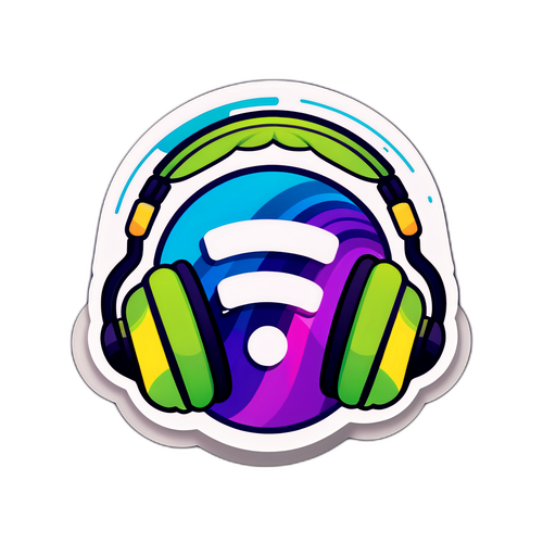 Sticker met Muziekgolfen en Hoofdtelefoon