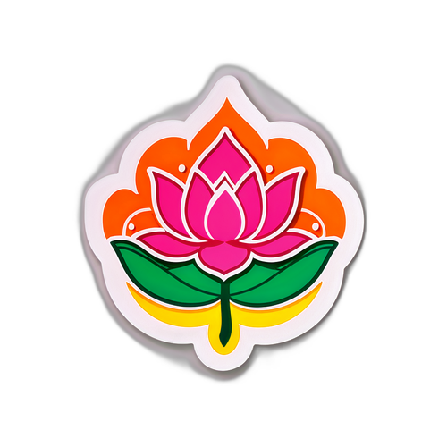 तेलुगू भाषा स्क्रिप्ट और कमल के फूल के साथ स्टिकर