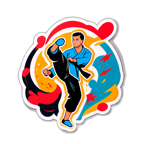 Stylizované 'kop' ikony s bojovými uměními a dynamickými pohyby pro motivaci k pohybu