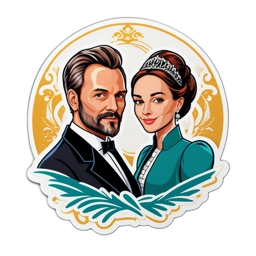 Eleganter Aufkleber mit den Porträts von Markus Reymann und Francesca Habsburg