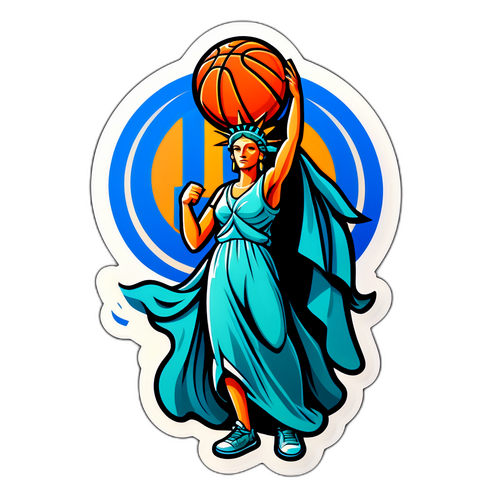 Isang Makulay na Sticker ni Lady Liberty na may Hawak na Basketball