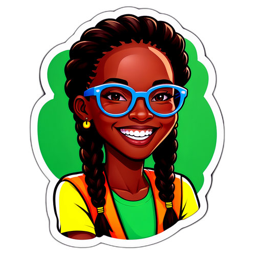 Smiling Slim and Tall Jamaican Girl with Plaited Hair Wearing Glasses