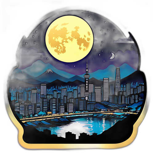 Sticker artistic cu orașul Seul sub lumina lunii