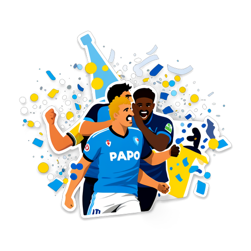 Een sticker die een spannend moment toont van Parma- en Napoli-fans die vieren met confetti tijdens een wedstrijd