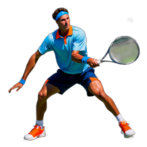 Retrato de Ben Shelton en acción en la cancha de tenis