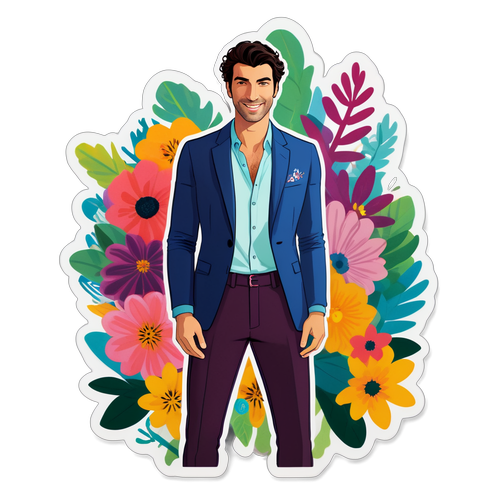 Sticker Justin Baldoni Bergaya dengan Elemen Flora