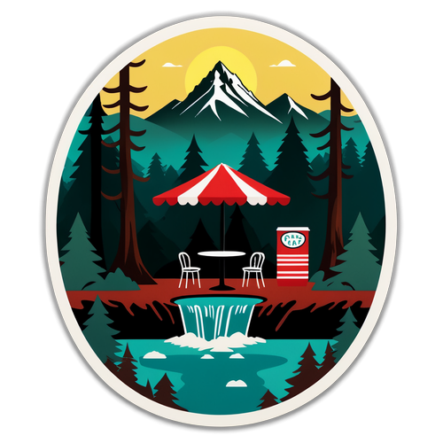 Illustration de la scène de Twin Peaks avec un café emblématique et un paysage forestier mystérieux.