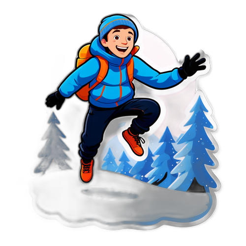 Nálepka s výskokem radosti v zimní krajině