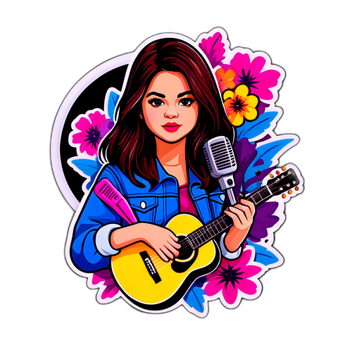 Design Trendy di Selena Gomez con Chitarra e Microfono