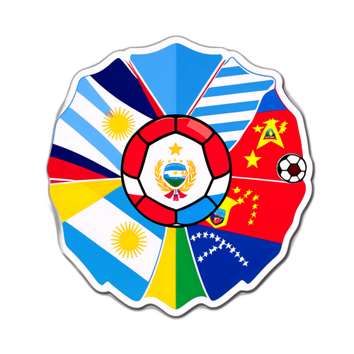 Adesivo vibrante delle bandiere di Argentina e Venezuela con un pallone da calcio
