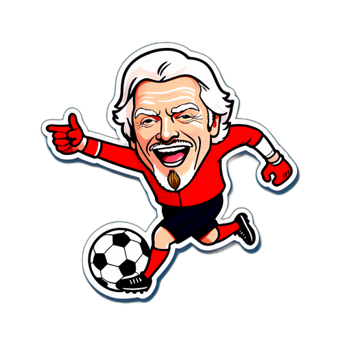 Kreativ klistermærke af Richard Branson, der spiller fodbold