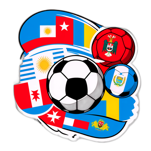 Adesivo Artistico Unificante: Bandiera di Peru e Uruguay con Elementi Calcistici