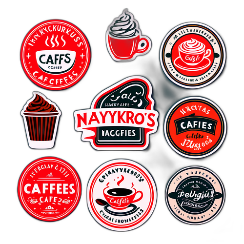 A Nagykőrös híres kávézóinak vintage stílusú matricái