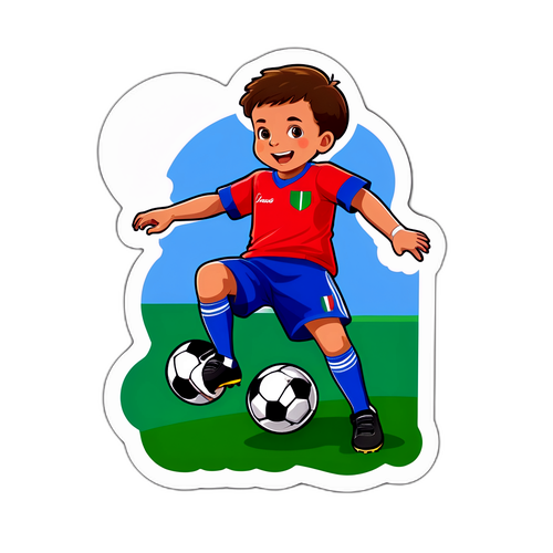 Παιδί παίζει ποδόσφαιρο με ιταλικά χρώματα