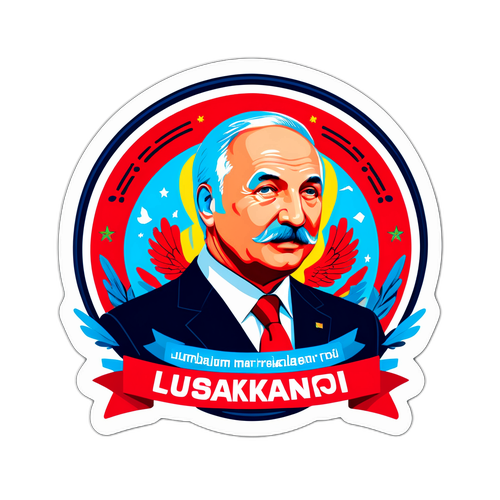 Наклейка з останнім твітом Лукашенка у стилі соціальних медіа