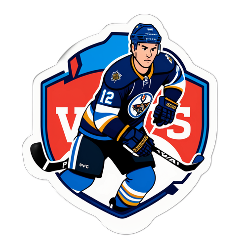 Стикер с силуэтом хоккеиста и текстом "Виннипег против Юты: Прогноз матча"