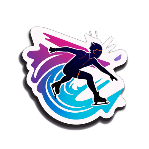 Un sticker care ilustrează viteza și puterea în patinajul artistic