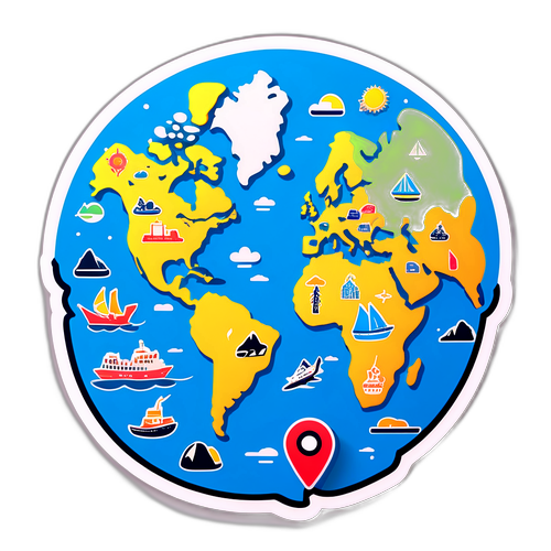 Speelse sticker met een reiskaart