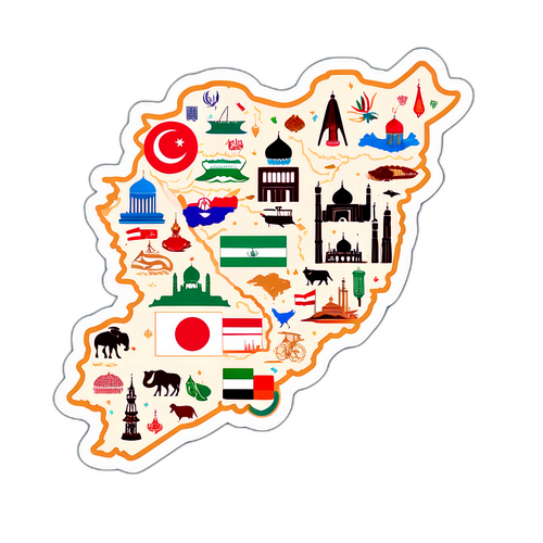 Hiển thị bản đồ Iran với các biểu tượng văn hóa đặc trưng