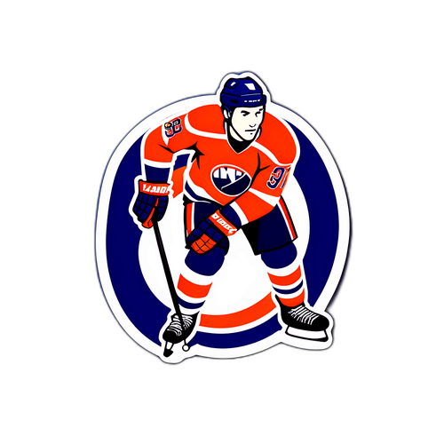 Творческий прогноз с логотипом команды Айлендерс и изображением хоккеиста, готовящегося к броску