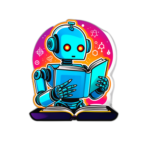 Nálepka s tématem GPT: Futuristický robot s knihou