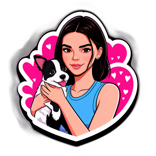 Un autocollant de Kendall Jenner avec son animal de compagnie