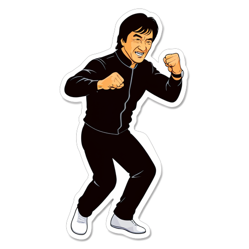 Ilustración de Jackie Chan en una pose de acción icónica
