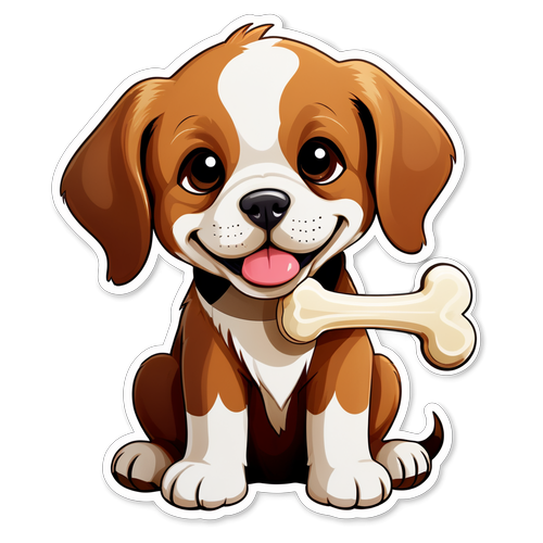 Adorable Puppy Sticker with Bone
