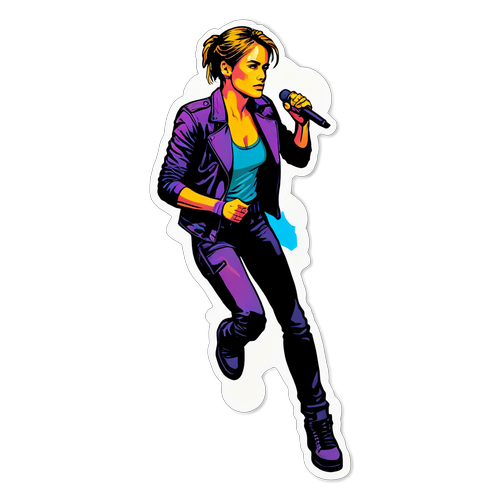 Strahlender Aufkleber von Sarah Connor auf der Bühne