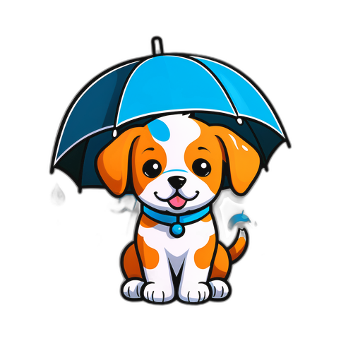 비 오는 날 우산을 쓴 강아지 스티커