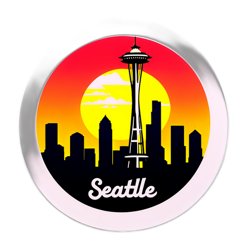 Силуэт Сиэтла на закате с надписью "Сиэтл"