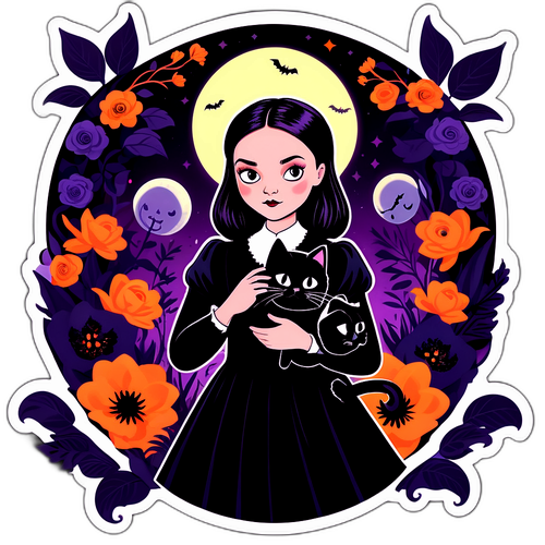 Wednesday Addams na may Itim na Pusa